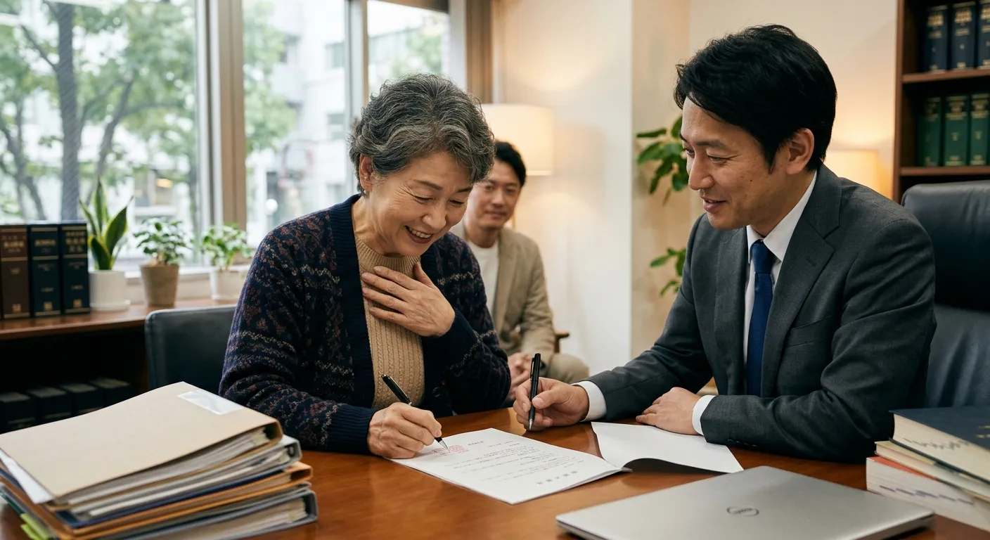 相続問題が解決し安心する日本人のイメージ
