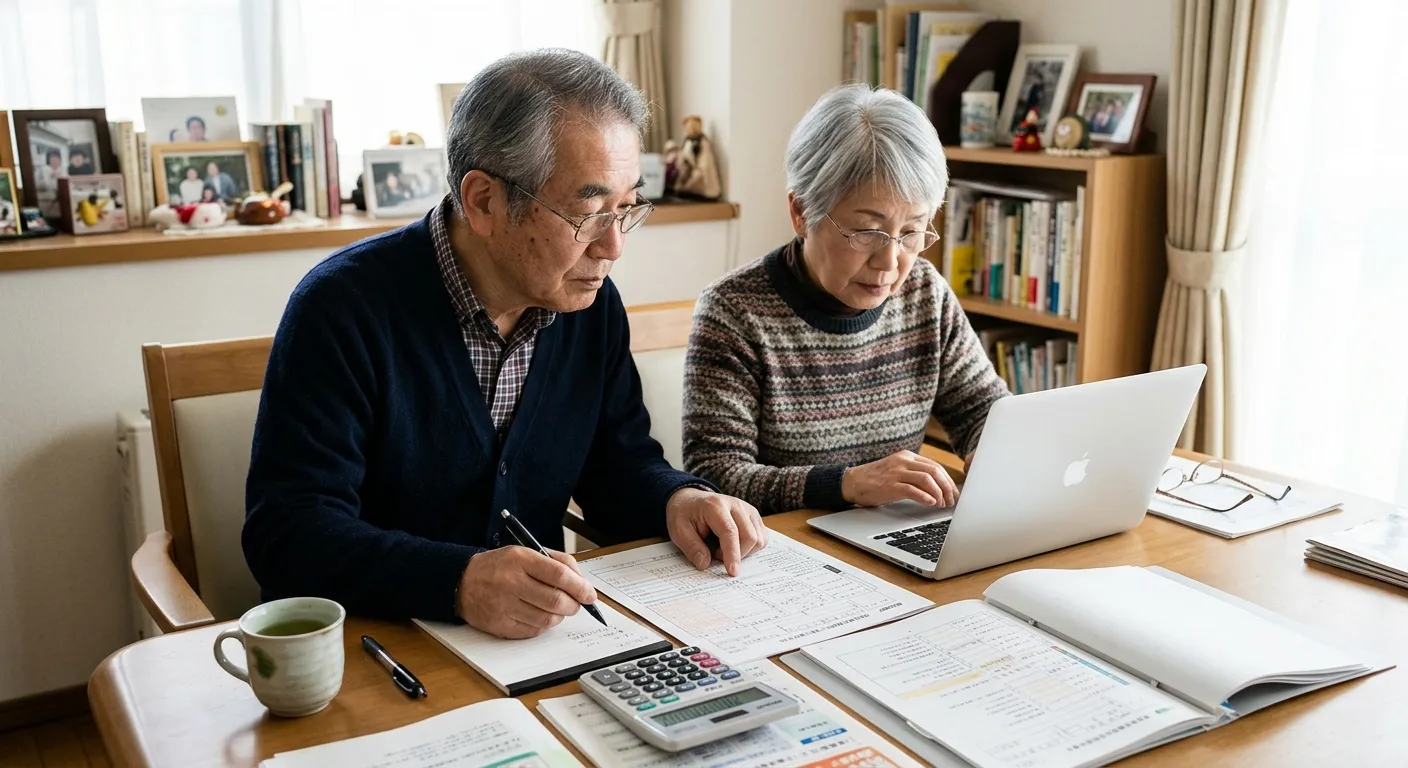 相続登記の費用を計算する日本人夫婦のイメージ