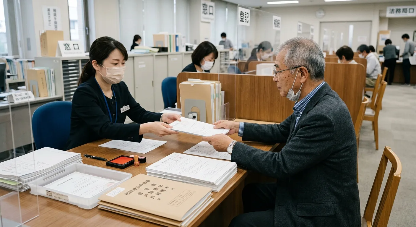 法務局で相続登記の手続きをする日本人のイメージ