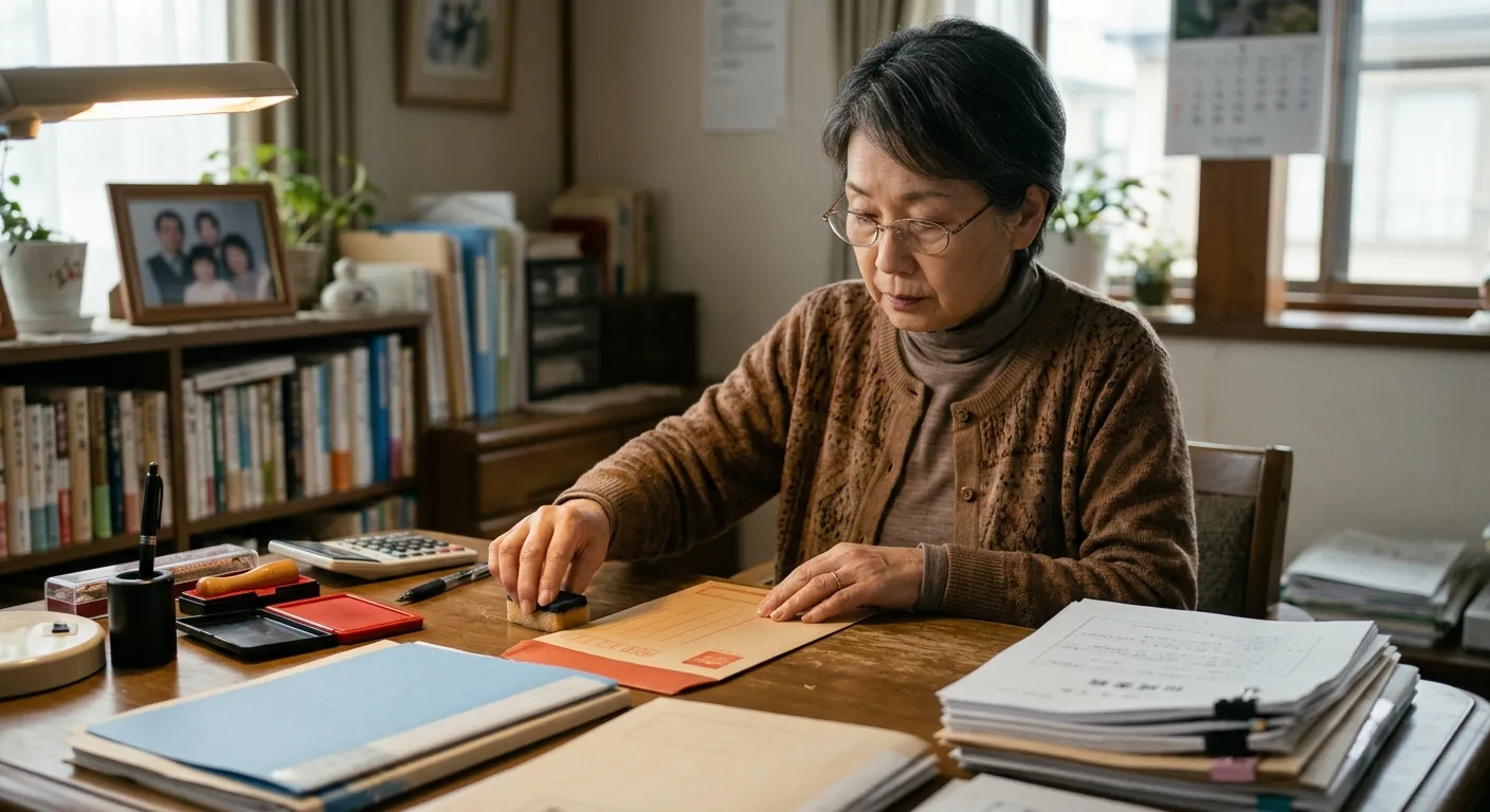 相続手続き書類を郵送する日本人のイメージ