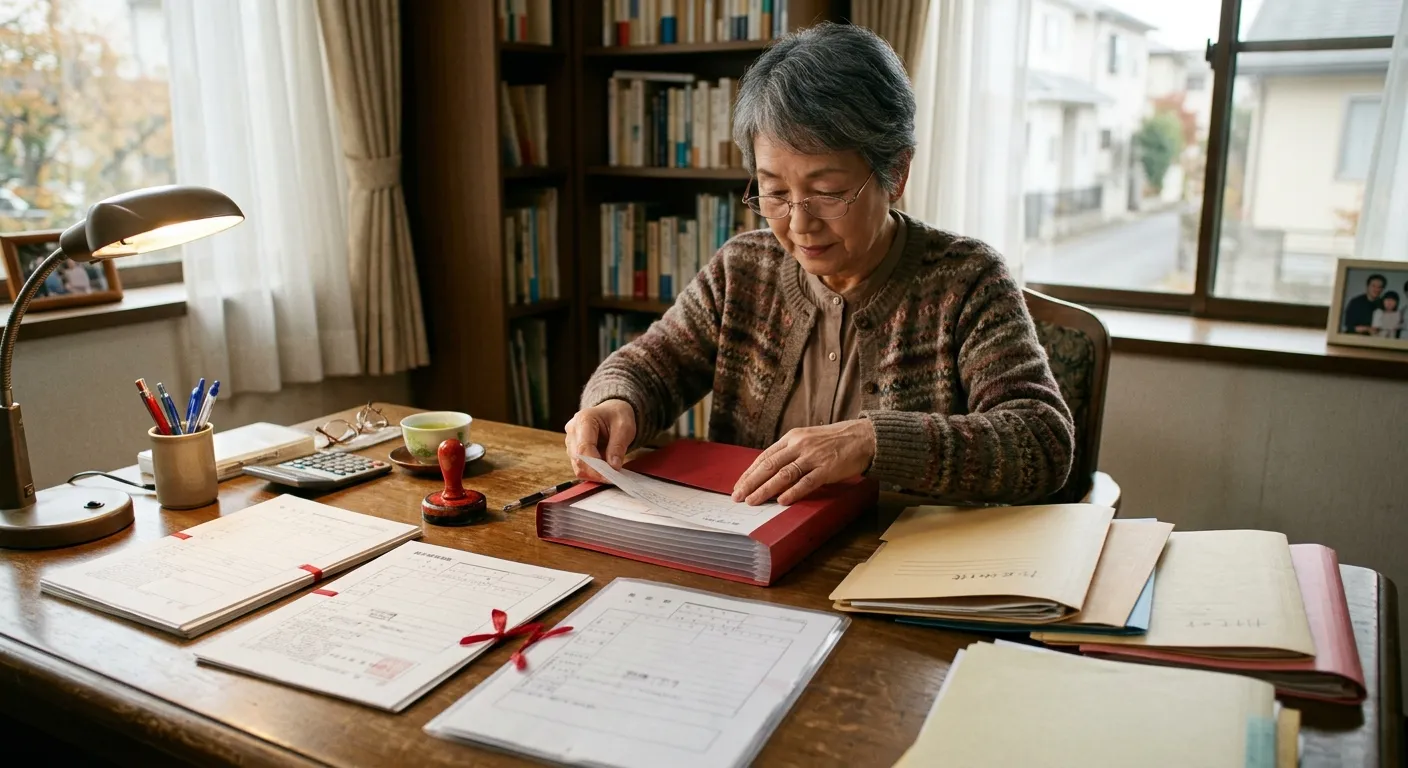 相続登記の必要書類を準備する日本人のイメージ