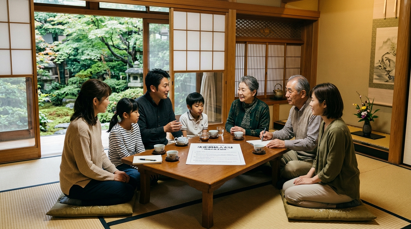 法定相続人とは｜3世代家族が相続について話し合う写真
