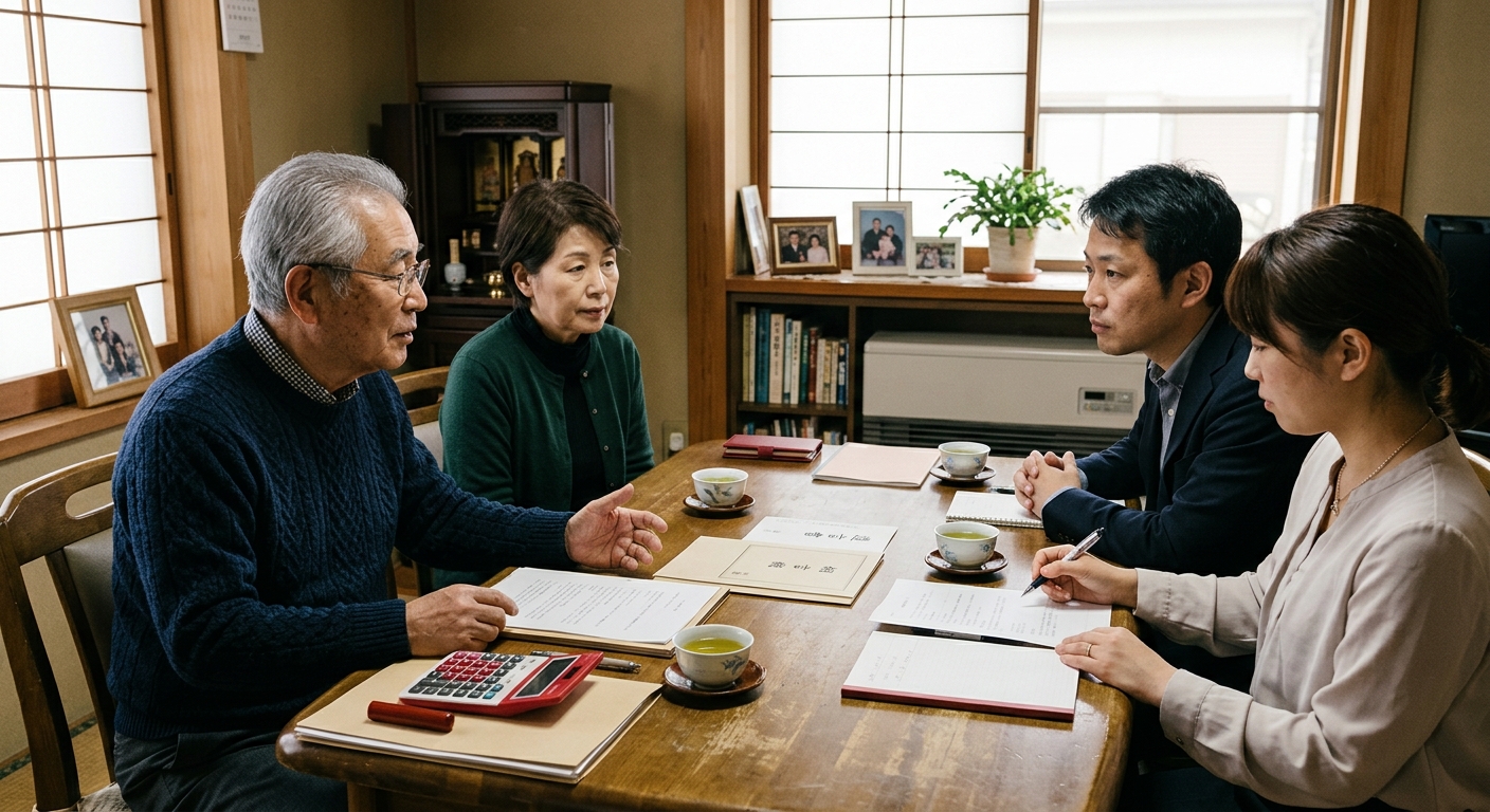 遺産分割協議で家族が話し合うイメージ