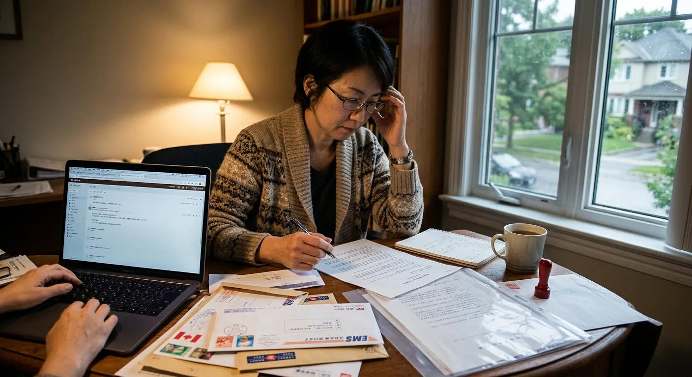 海外在住の日本人が相続書類を確認するイメージ