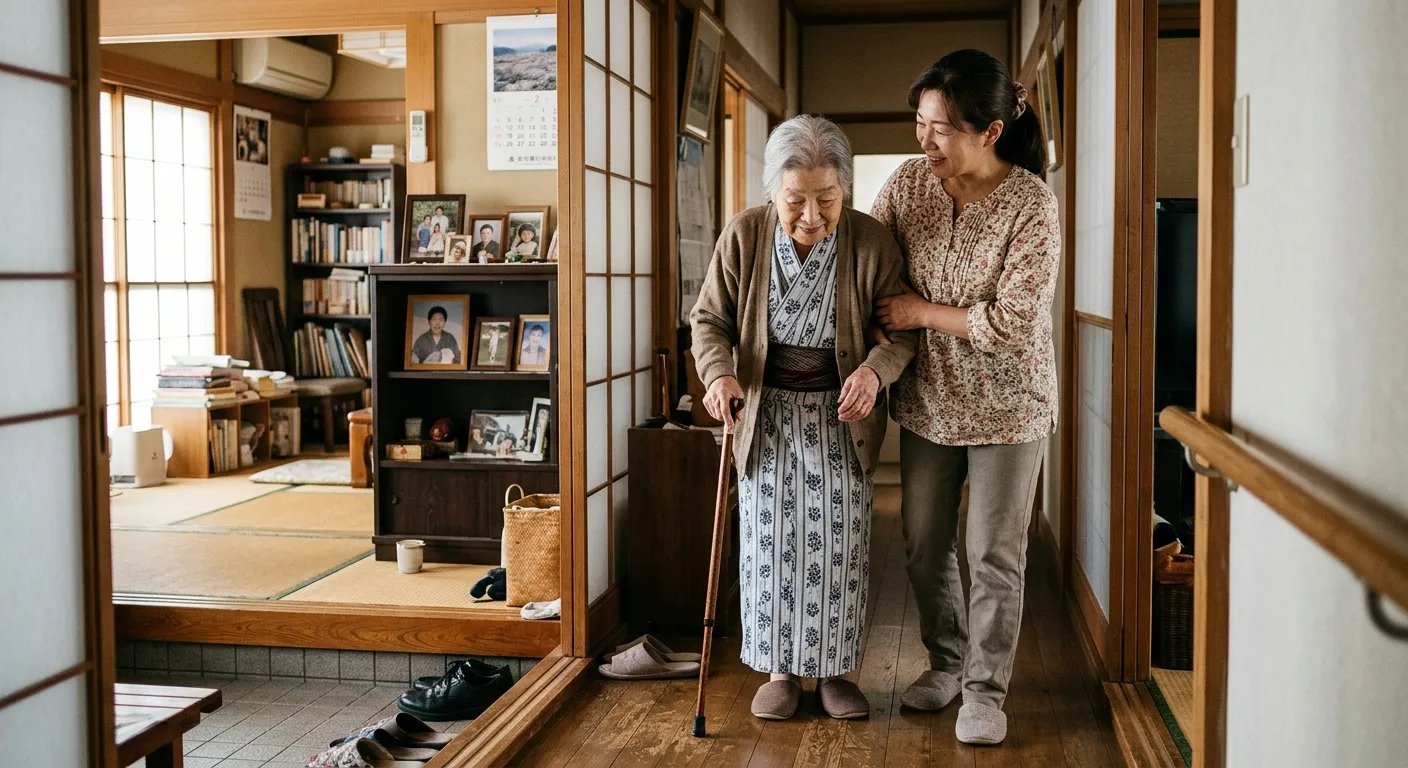 親の介護をする日本人の子供のイメージ