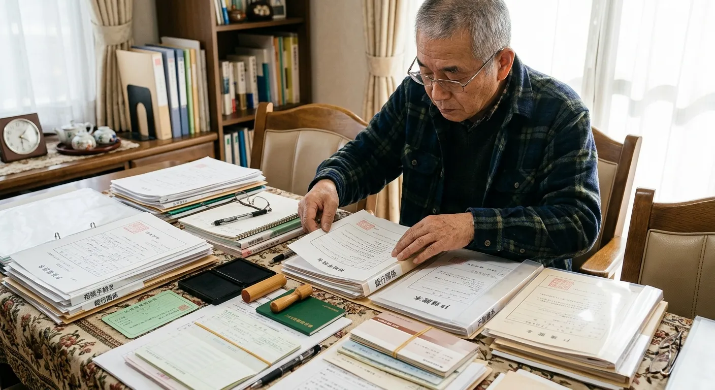 相続に必要な書類を整理する日本人のイメージ