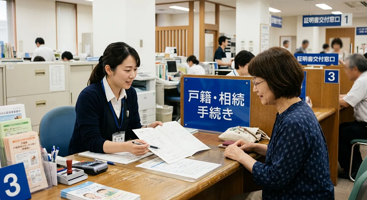 戸籍と相続手続きの窓口で説明を受ける写真