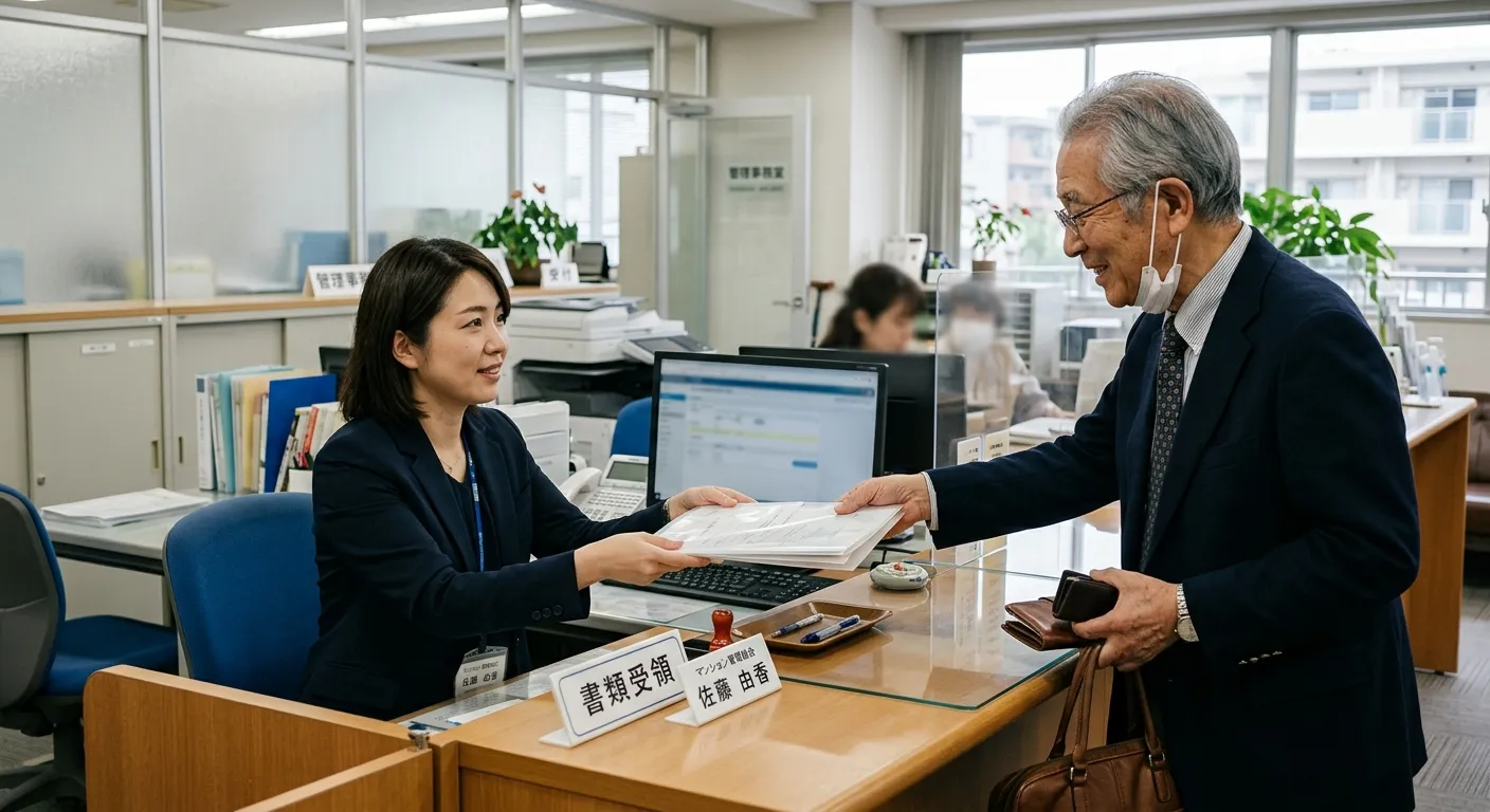 マンション管理組合に相続の連絡をする日本人のイメージ