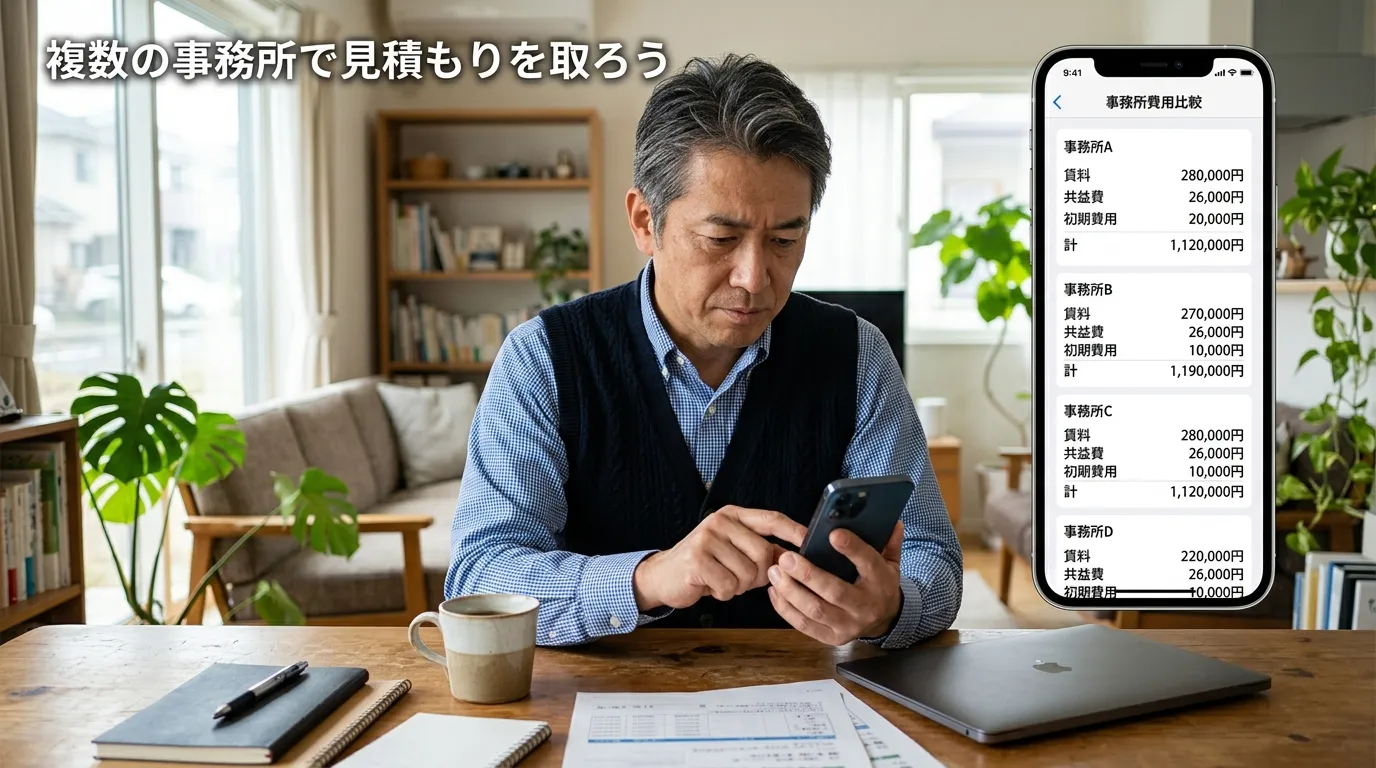 複数事務所の費用を比較する男性