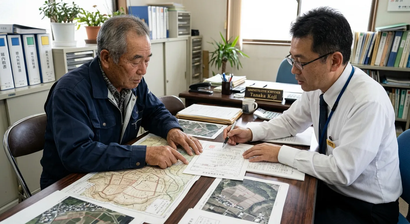 農地転用の申請について専門家と相談する日本人のイメージ