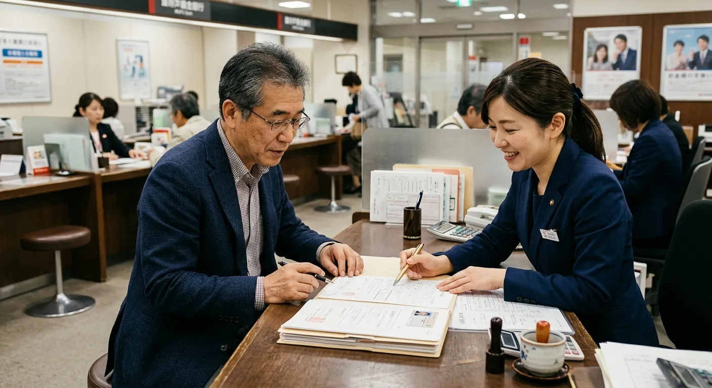 銀行で相続手続きをする日本人のイメージ