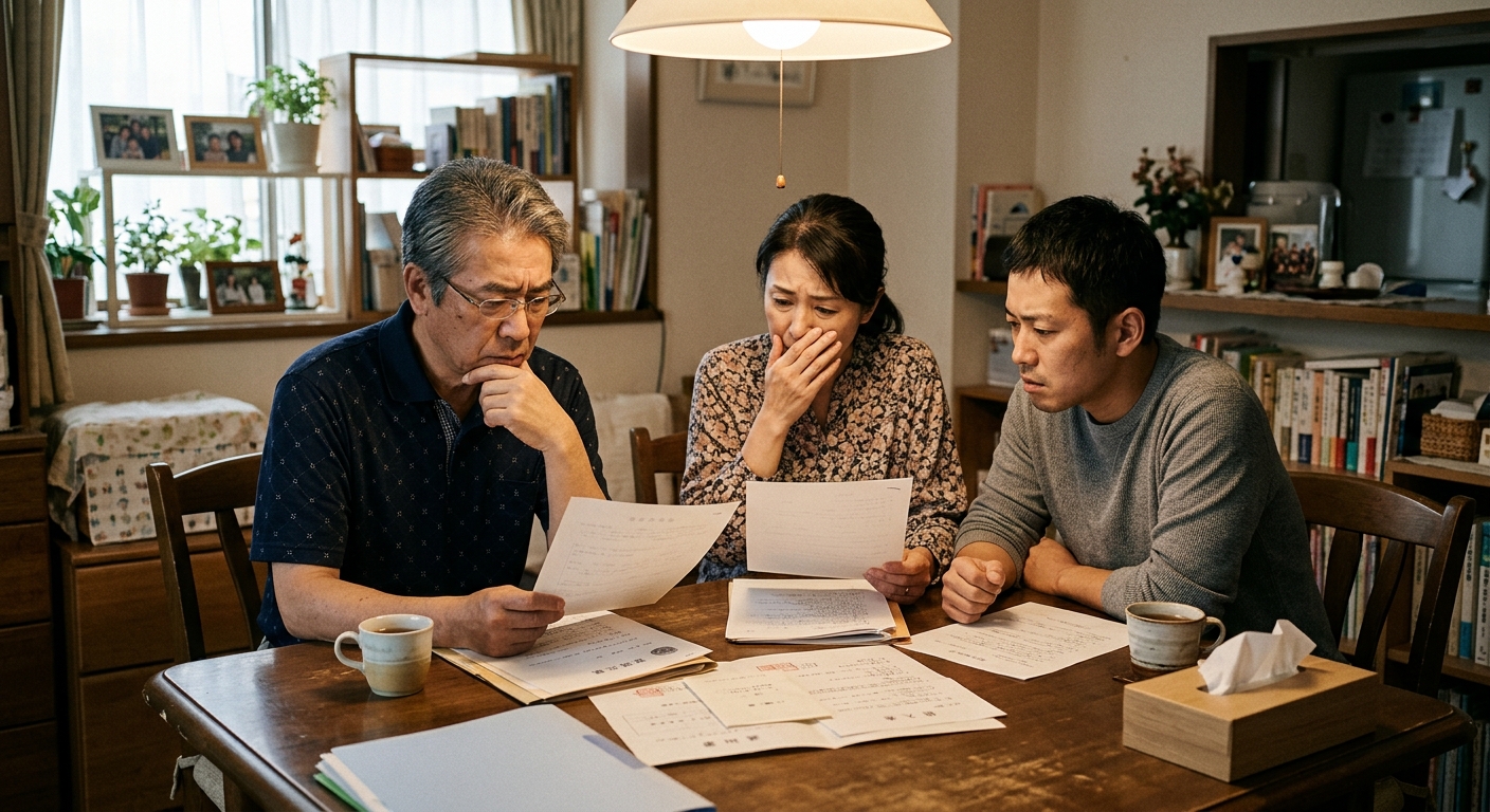 連帯保証債務の相続に不安を感じる家族｜書類を前に悩む