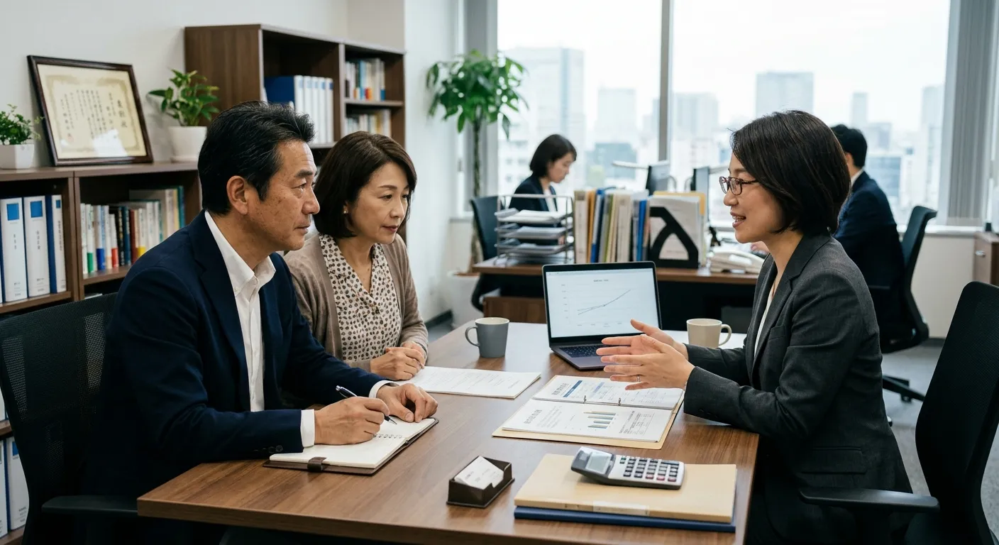 生前贈与について専門家に相談する日本人のイメージ
