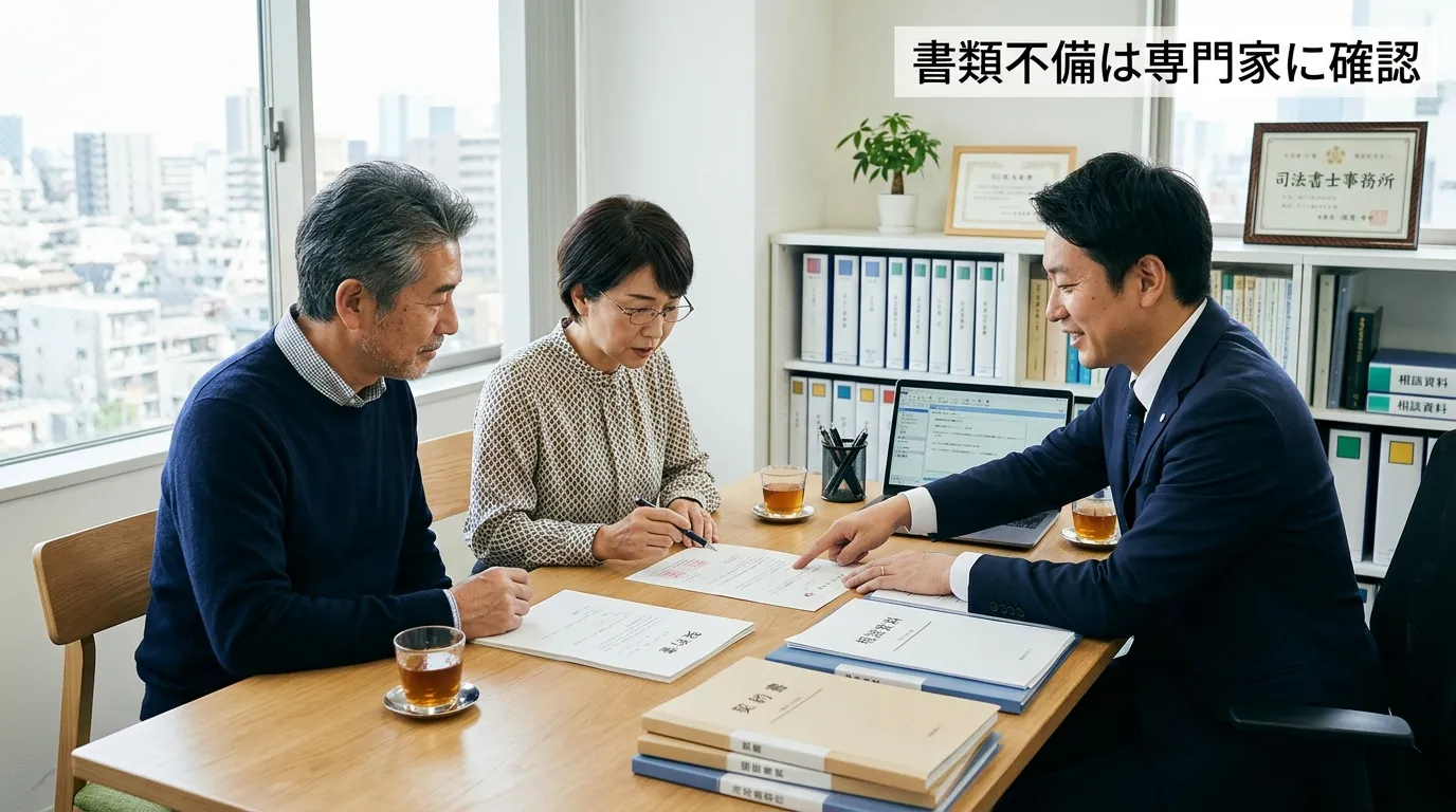 専門家と書類確認する夫婦