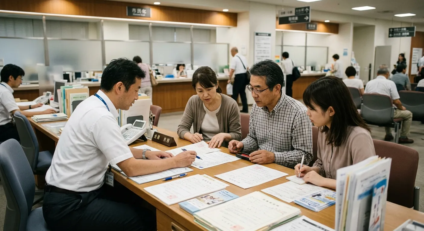 役場での相続手続きの流れを説明するイメージ