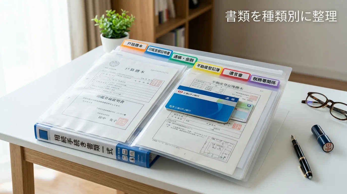 相続書類をファイルで整理した状態