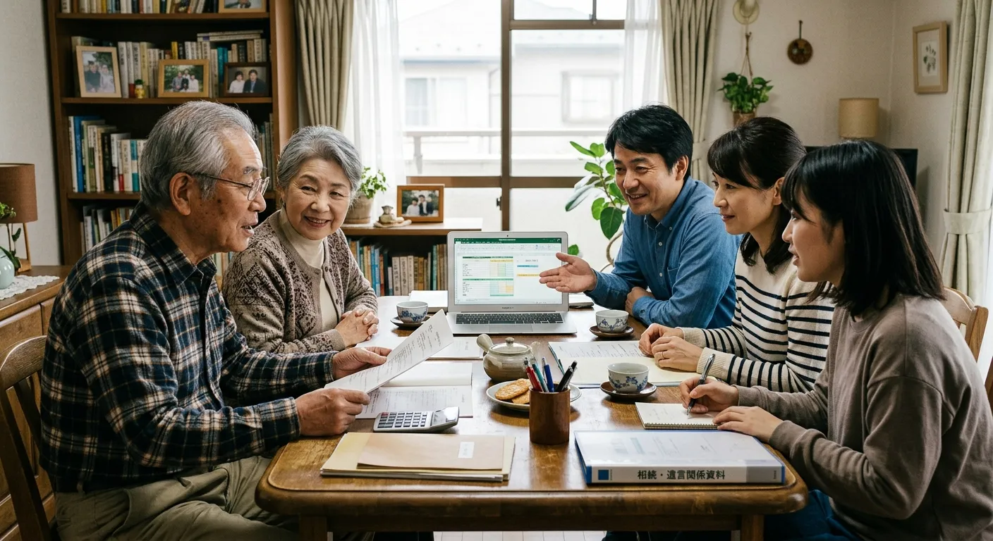 相続時精算課税制度を使って財産を移転する日本人家族のイメージ