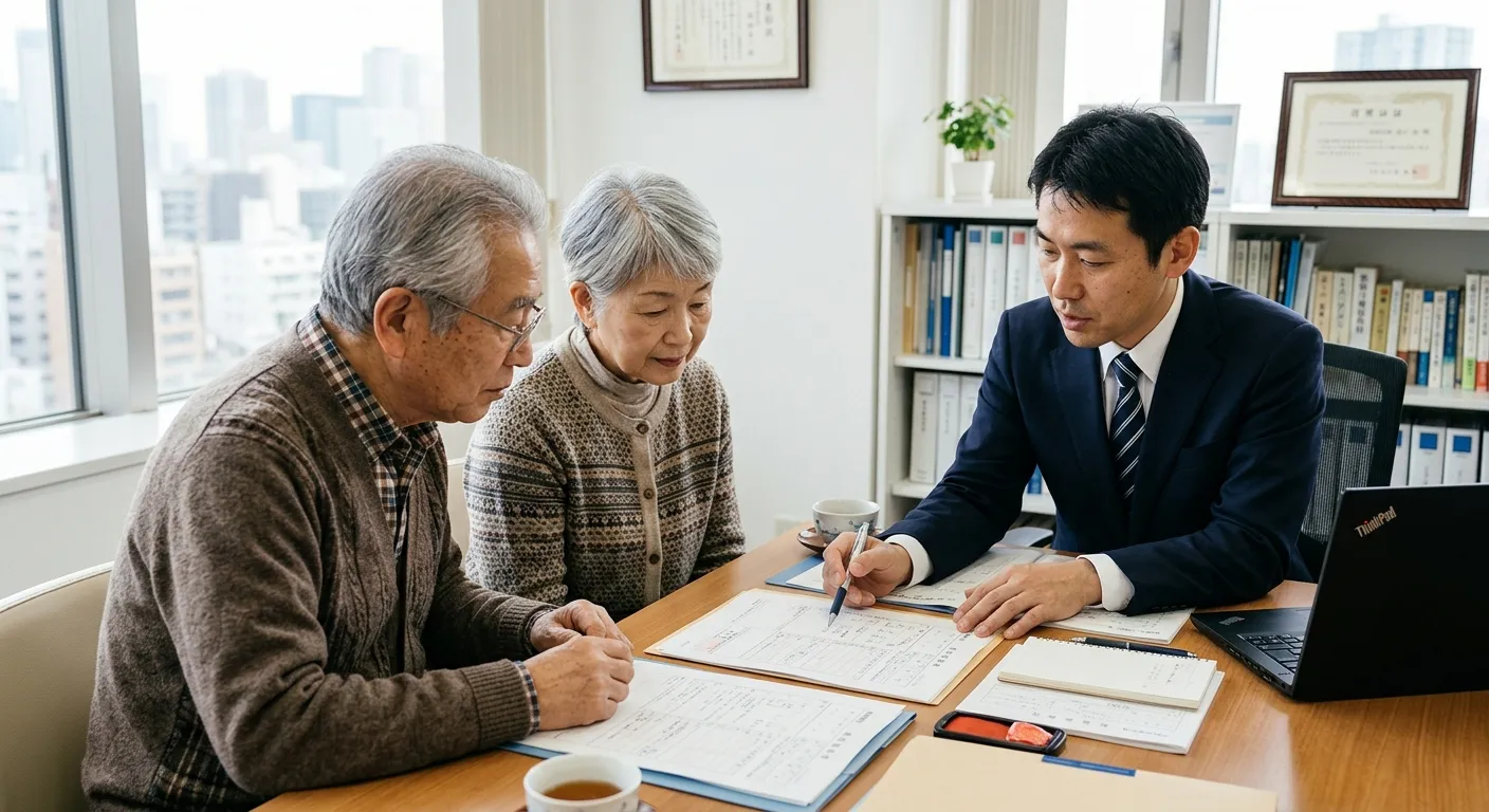 相続税の申告書類を確認する日本人税理士のイメージ