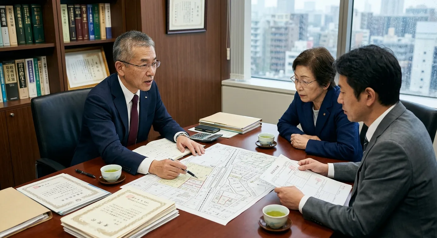土地の評価について説明する日本人税理士のイメージ