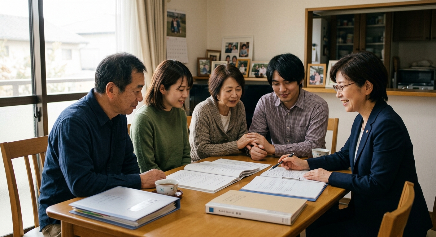養子縁組と相続権について話し合う家族のイメージ